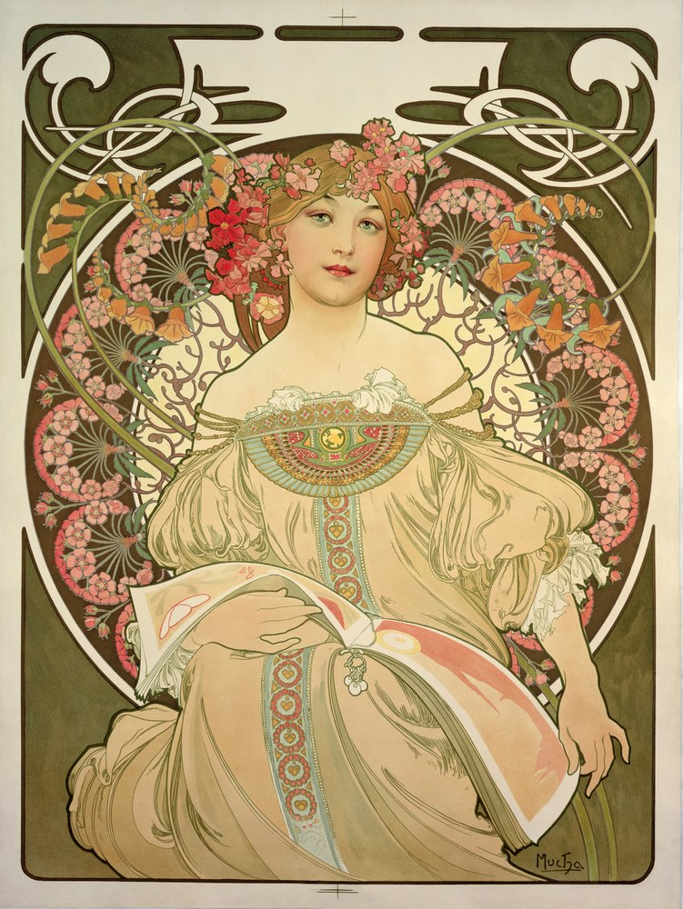 Alphonse Mucha, Rêverie, 1898, Lithographie en couleurs, 72,7 x 55,2 cm © Mucha Trust 2023