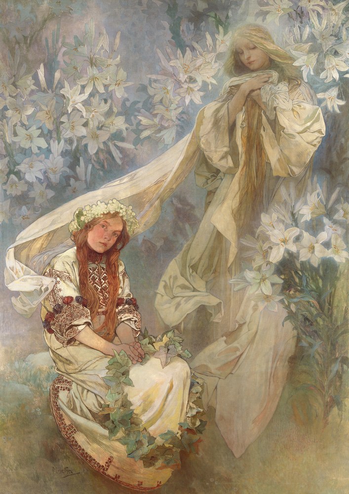 Alphonse Mucha, Vierge aux lis, 1905, Tempera sur toile, 247 x 182 cm © Mucha Trust 2023