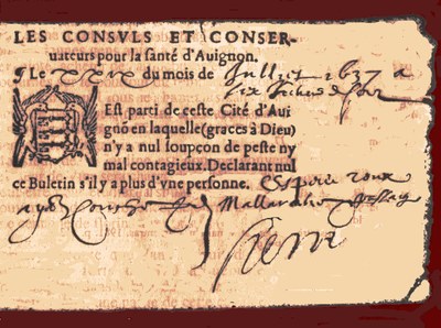 Antico bollettino sulla salute pubblica ad Avignone - Non si registra la presenza della peste