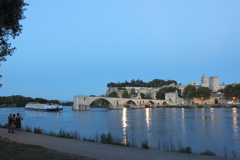 Avignone, il Ponte e il Palazzo dei papi visti dalla sponda opposta del Rodano © F. Olliver