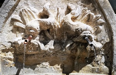 Pernes-les-Fontaines, la fontana dei Delfini, particolare