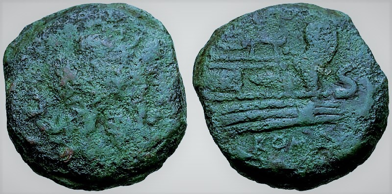 Antica moneta romana con la sagoma di una prua