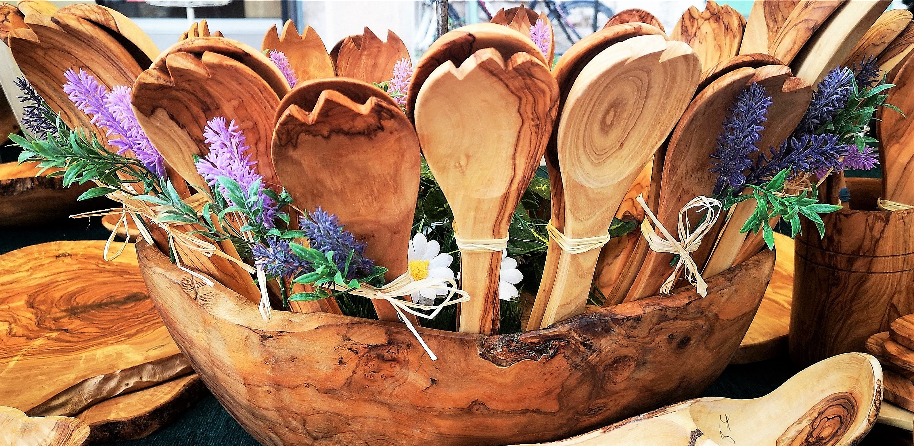 Legno di ulivo, posate da insalata